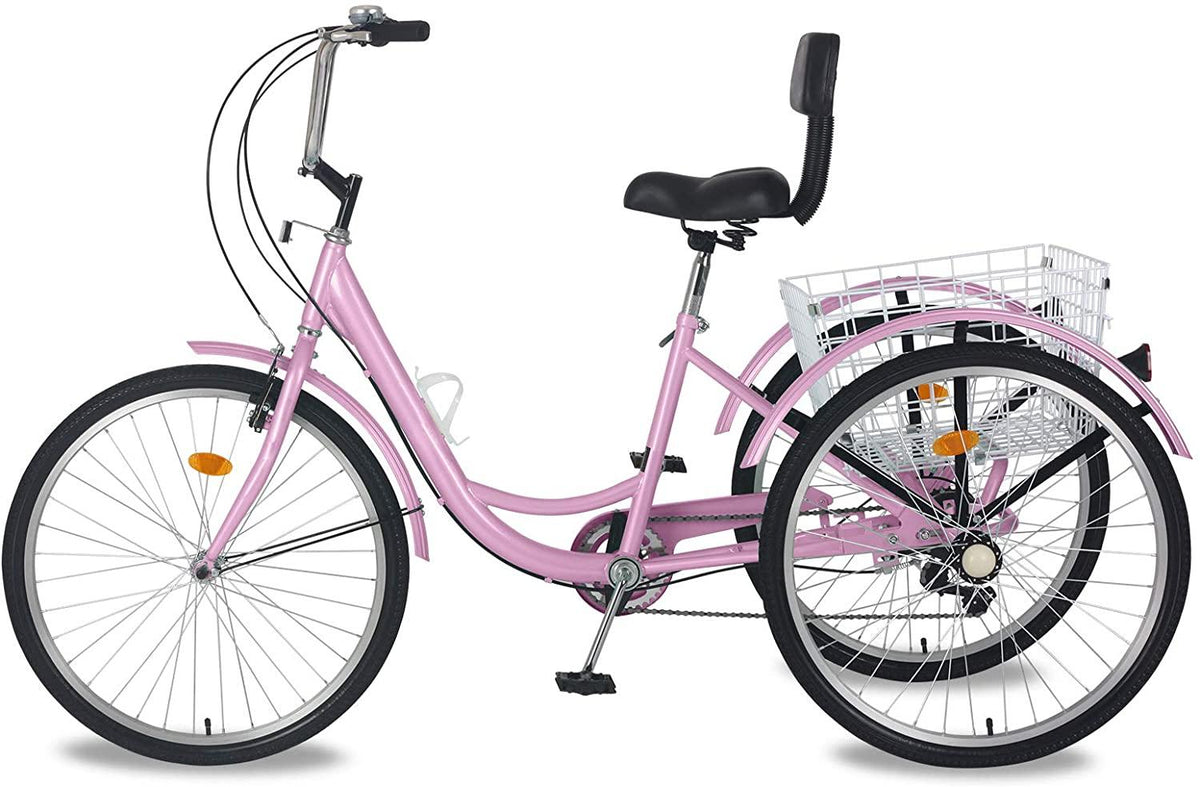 Adult Tricycles, 7 Speed Adult Trikes 20/24/26 inch 3 Wheel Bikes for Adults with LarBasket for Recreation, Shopping, Picnics Exercise Men's Women's Cruiser Bike