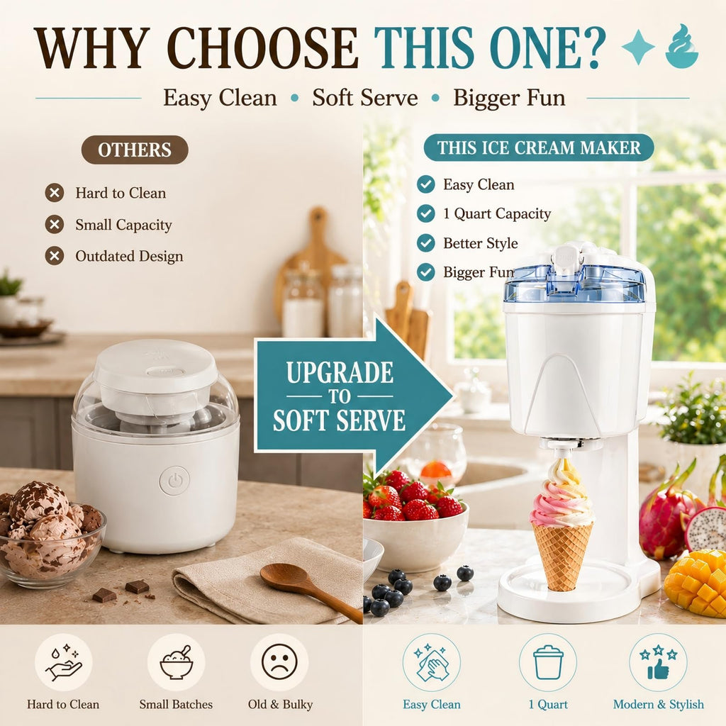 Soft Serve Ice Cream Maker for Home, 1 Quart Ice Cream Machine with Freezer Bowl, Dispensing Lever & Ingredient Chute, Frozen Yogurt, Gelato & Sorbet Maker, Countertop Dessert Machine