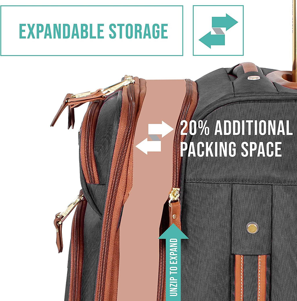 er Luggage Collection - Expandable 28 Inch Softside Bag for Men &amp; Women - Durable Lightweight Checked Suitcase with 4-Rolling Spinner Wheels (28in, Global Black)
