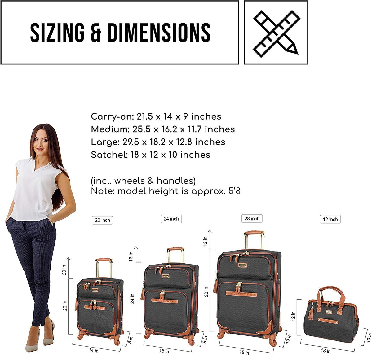 er Luggage Collection - Expandable 28 Inch Softside Bag for Men &amp; Women - Durable Lightweight Checked Suitcase with 4-Rolling Spinner Wheels (28in, Global Black)
