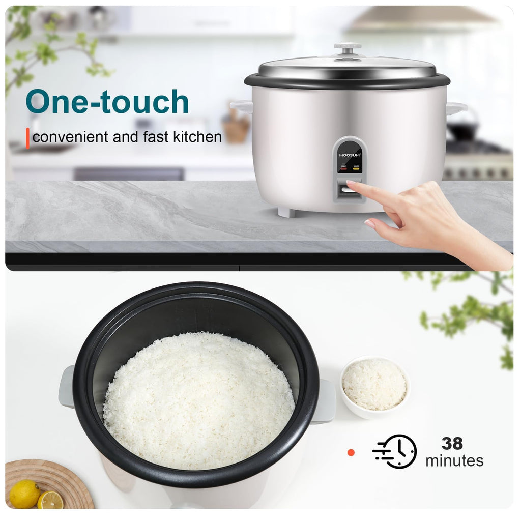 Commercial Rice Cooker, LarCapacity 30-Cup (UnCooked), 60-Cup (Cooked) with One Touch Operation and 12-Hour Keep Warm, Easy to Use and clean, 1600W, White