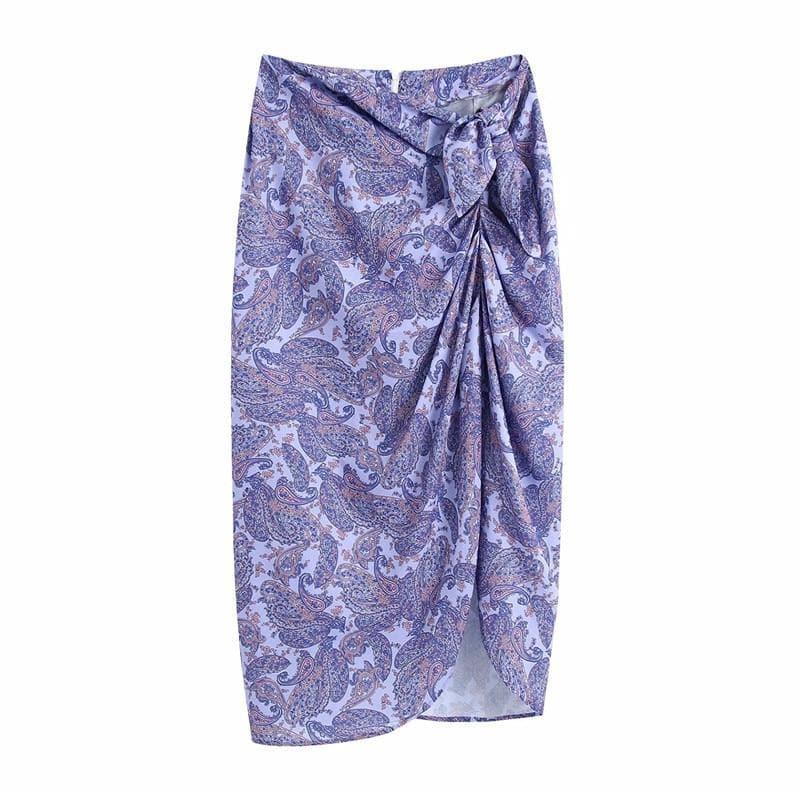 vintage high waist purple wrap midi skirt