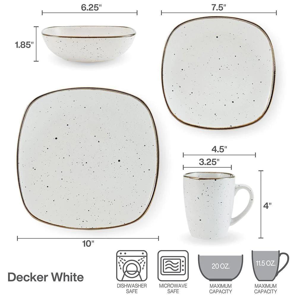 Decker White 16 Piece Dinnerware Set, Service for 4