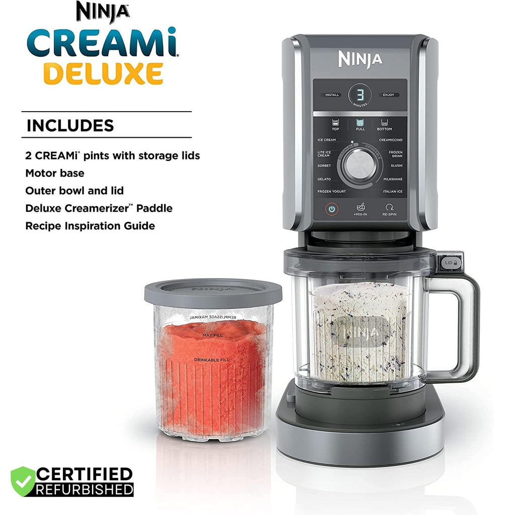 (Refurbished) NC501 CREAMi Deluxe 11-in-1 XL Ice Cream Maker Silver Bundle with 2 YR CPS Enhanced Protection Pack (Renewed)