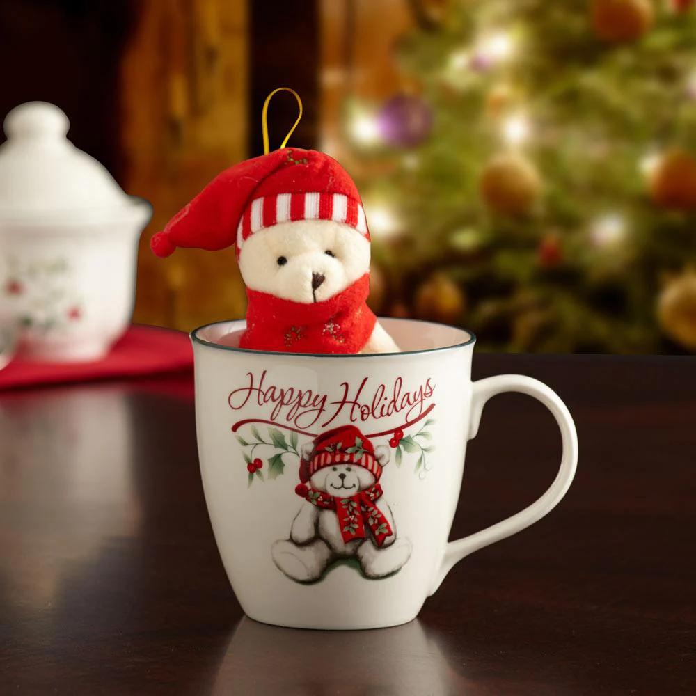 WinterberryHappy Holidays Mug with Stuffed Bear
