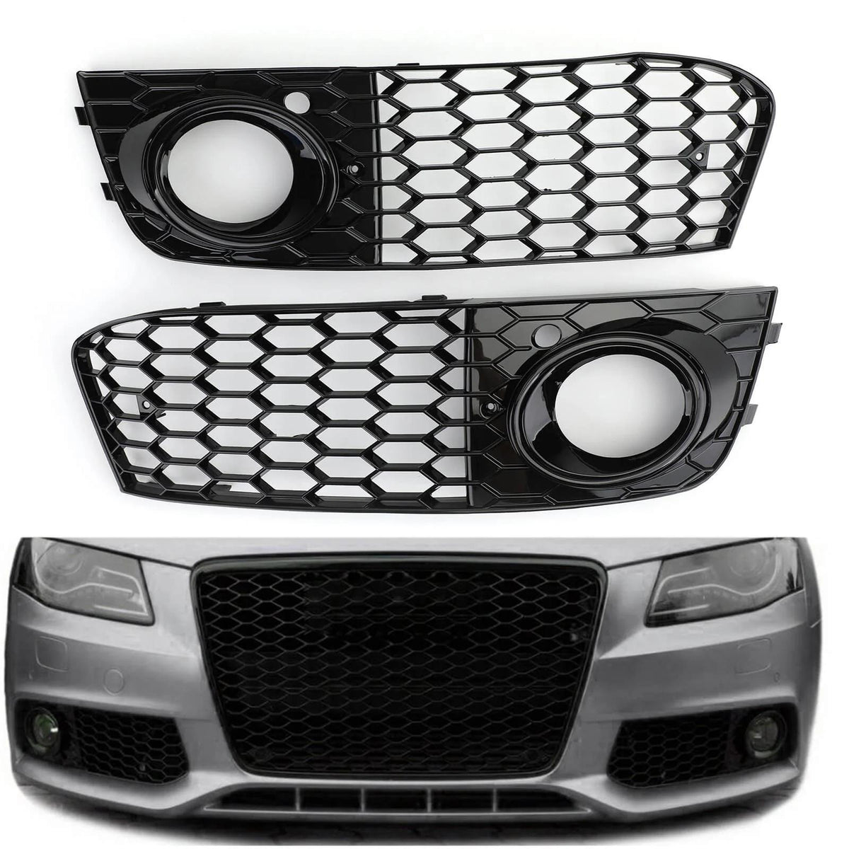 Pair Honeycomb Mesh Fog Light Open Vent Grill Intake For Audi A4 B8 2009-2012 Generic