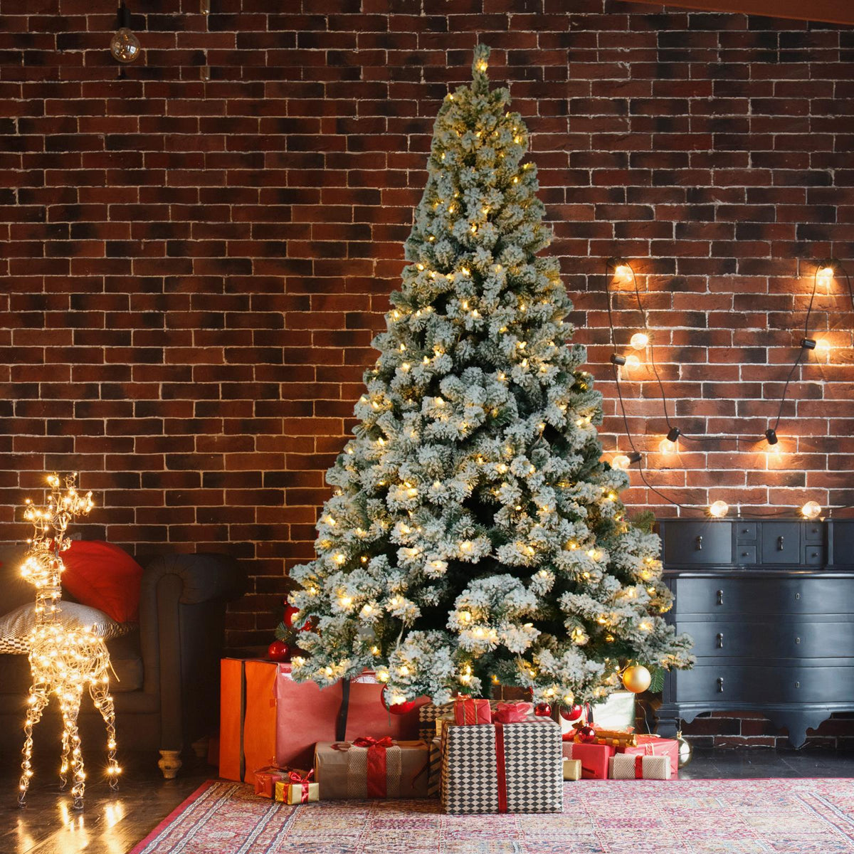 Ktaxon 6ft Pre-Lit Snow Flocked Artificial Christmas Pine Tree Holiday Decor