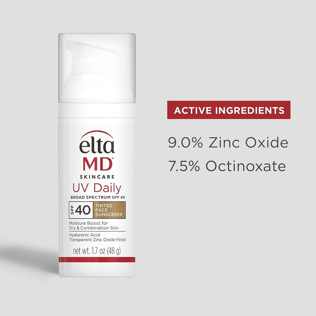 EltaMD UV Daily Tinted Sunscreen with Zinc Oxide, SPF 40 Face Sunscreen Moisturizer, Helps Hydrate Skin and Decrease Wrinkles, Lightweight Face Sunscreen, Absorbs Into Skin Quickly, 1.7 oz Pump