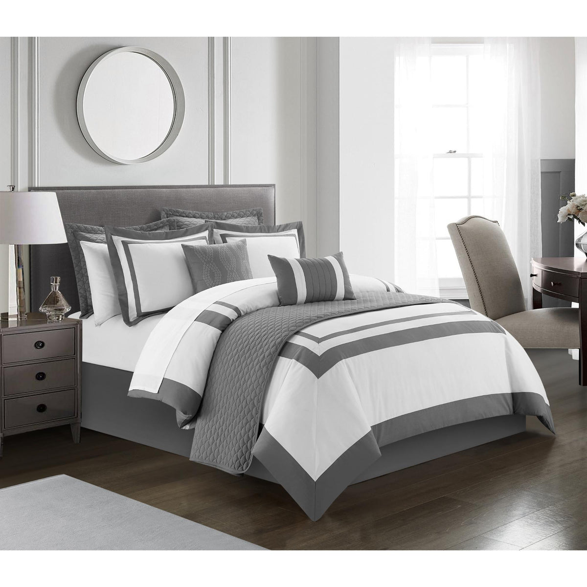 Chic Home Hortense Comforter And Quilt Set Hotel Collection  Fish Scale Pattern Bed In A Bag Grey, Twin - Twin