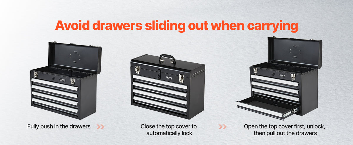 Metal Tool Box, 20.5-inch, Portable Metal Tool Box with 4 Drawers, Small Tool Chest with EVA Liners, Ball Bearing Slide Drawers Loc& Powder Coated Finish, Multi-Function Tool Organizer
