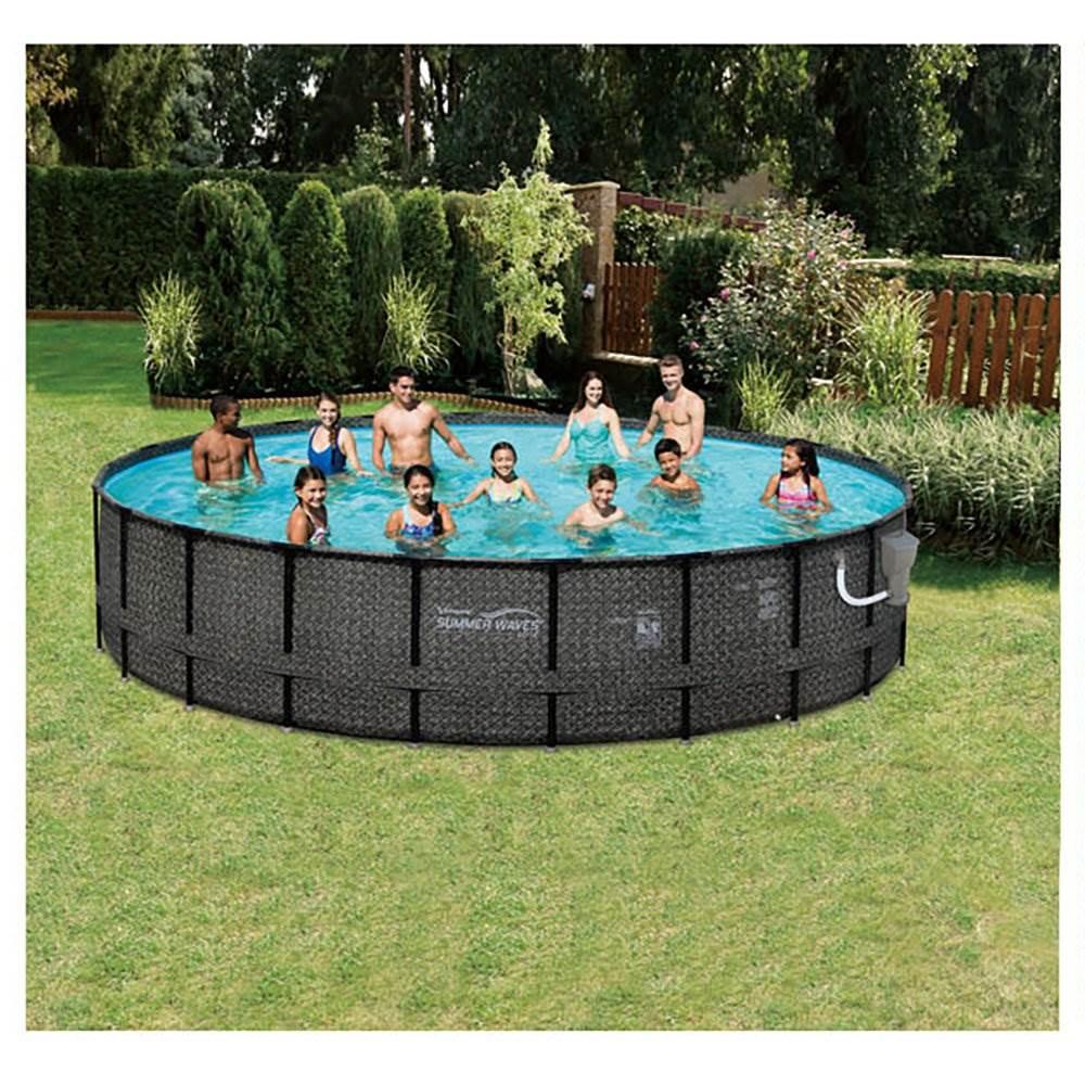 Summer Waves Elite P4A02048B 20ft x 48in Above Ground Frame Swimming Pool Set w/ Filter Pump, Pool Cover, Ladder, Ground Cloth,