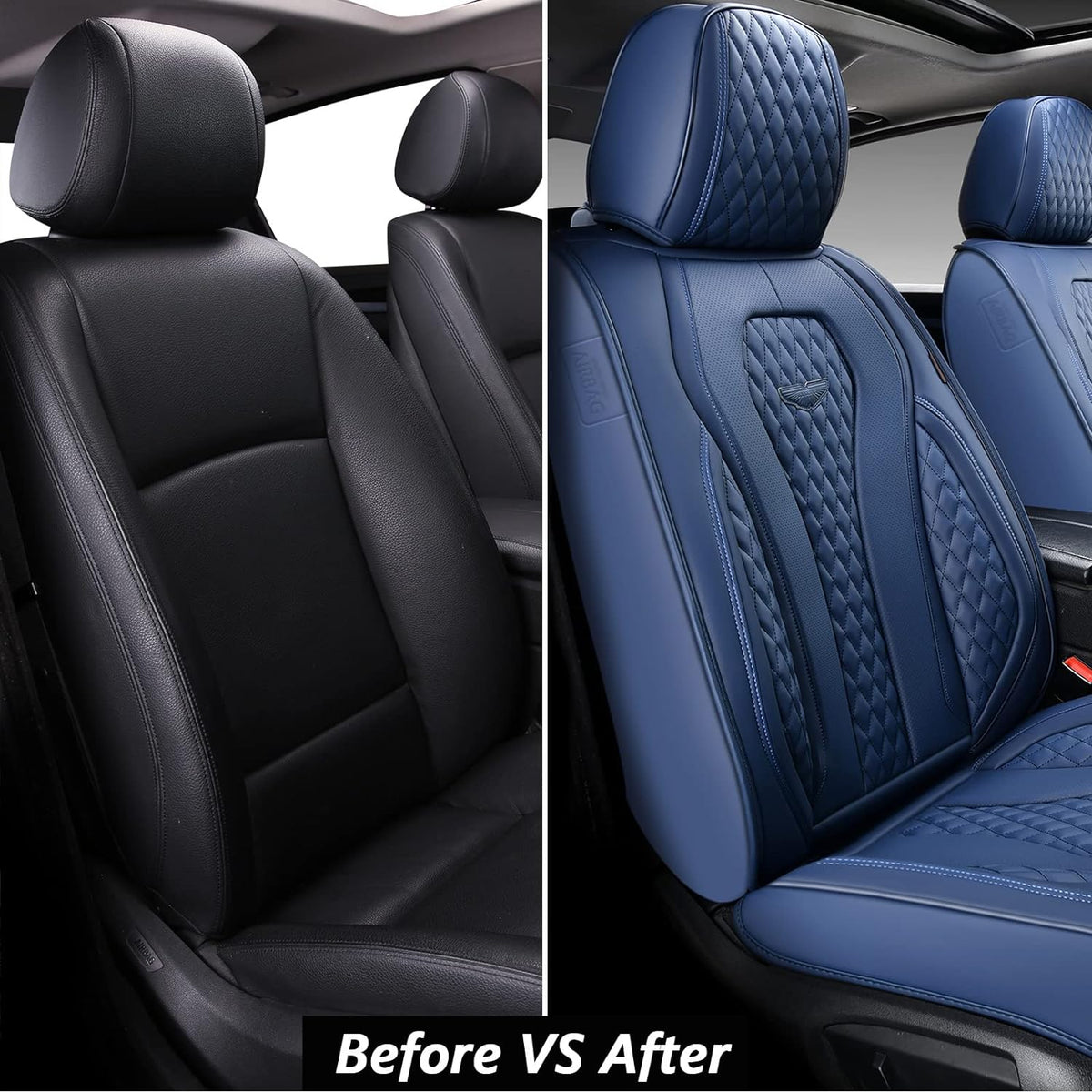 Coverado Leather Seat Covers Front, 2-Pack Universal Seat Covers for Cars, Waterproof Luxury Leatherette Car Seat Cushions, Auto Car Seats Protectors, Driver Seat Covers Fit for Most Vehicles Blue