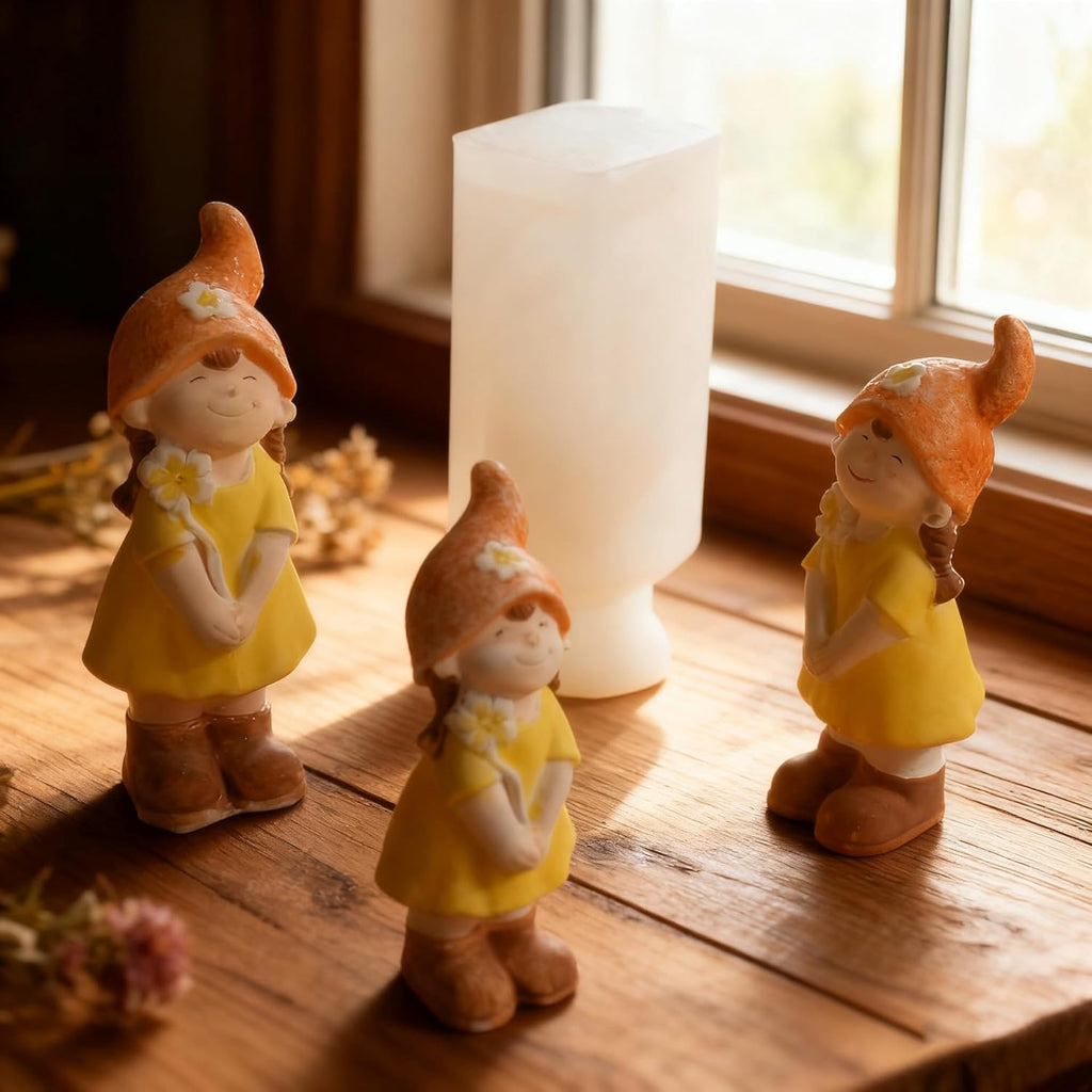 Gnome Girl Candle Silicone Mold, DIY Handmade Flower Girl Figurine Craft Mold, Small Medium Large Plaster Decoration, 3 Piece Set