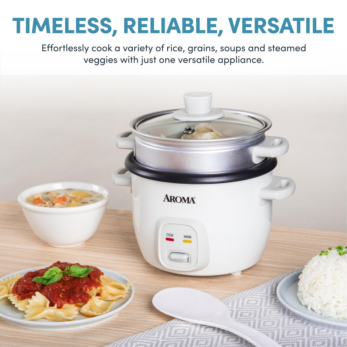 Rice Cooker, 2-Cup (Uncooked) / 4-Cup (Cooked), Steamer, Grain Cooker, Soup Maker, Oatmeal Cooker, Auto Keep Warm, 1 Qt, White, ARC-302-1NG