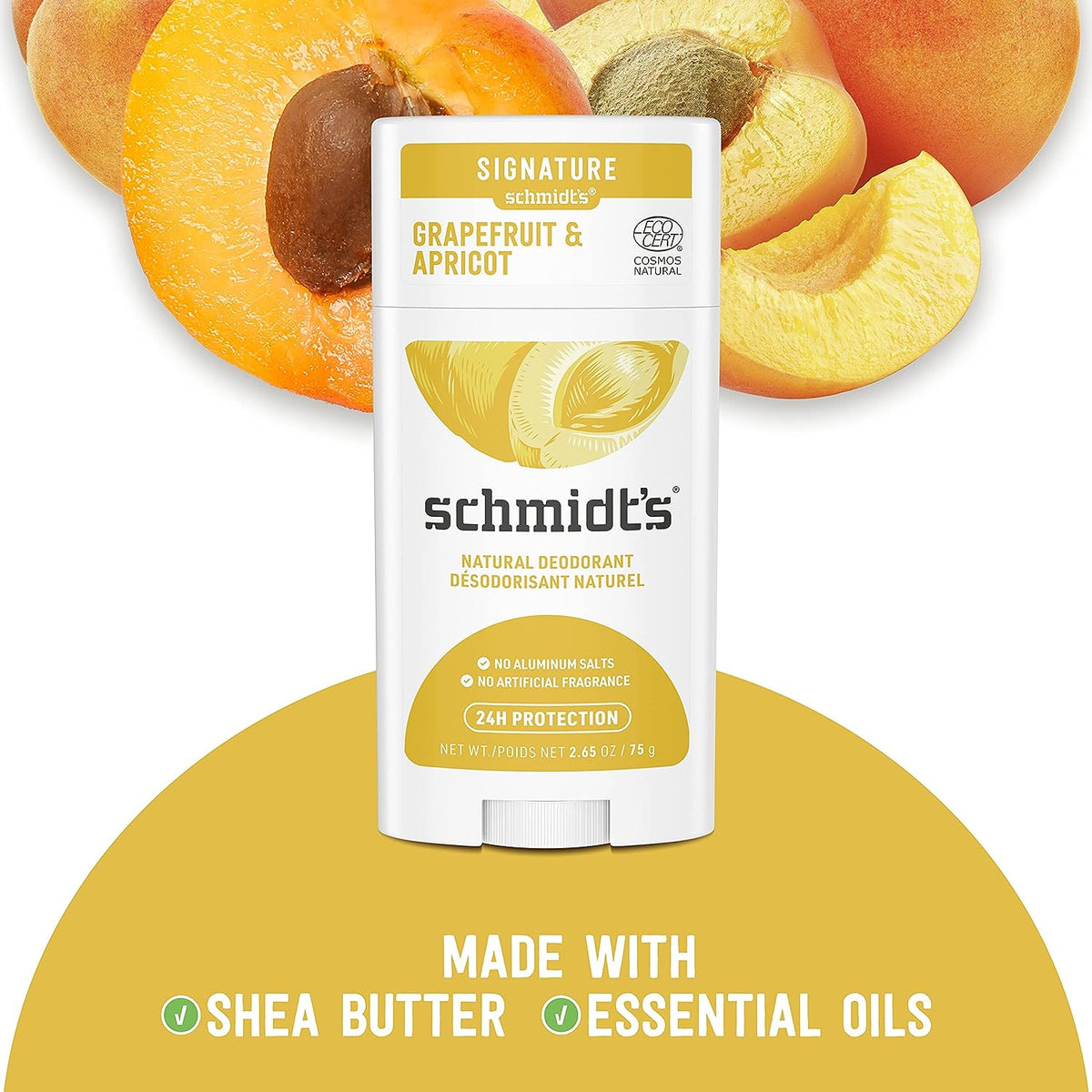 Schmidt's 100% Natural Origin Ingredient Deodorant Stick Grapefruit &amp; Apricot 2 Count For 24-Hour Odor Protection 2.65oz