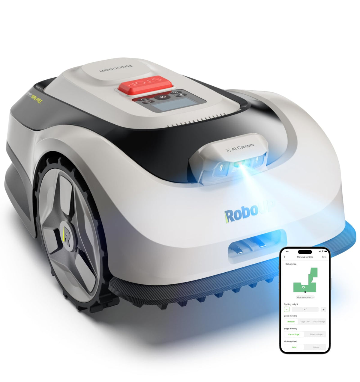 Raccoon 2 SE Wire Robot Lawn Mower, No RTK for Max. 0.15 Acre Lawn Area, 1.18"–3.15” Cutting Height, Intelligent AI Robotic Lawn Mower with 5Ah Fast-Charging Battery Robot Mower for Small Lawns