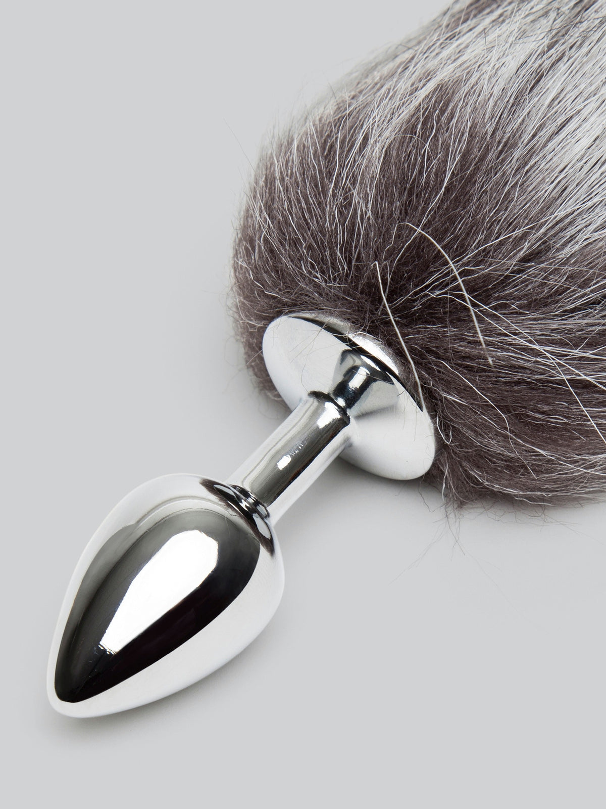 DOMINIX Deluxe Stainless Steel Small Faux Silver Fox Tail Butt Plug, Silver