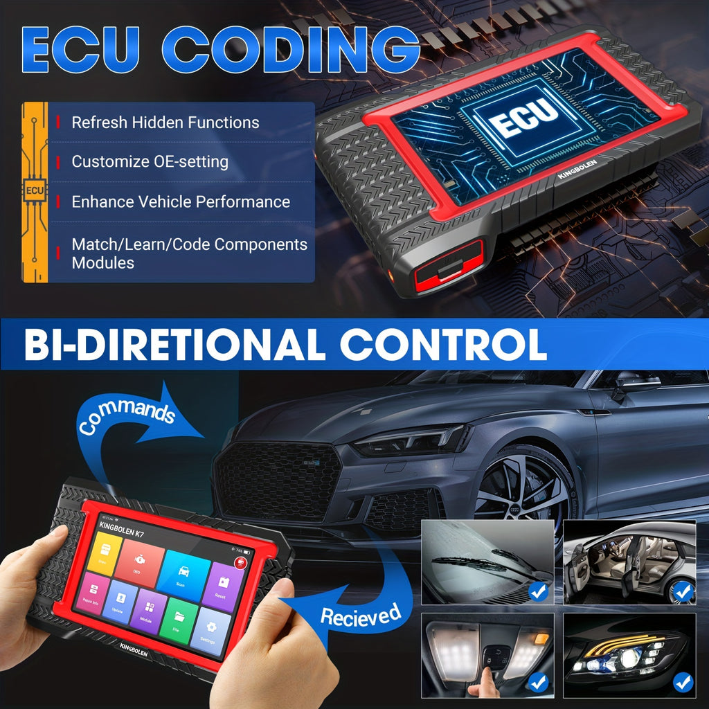 KINGBOLEN K7 OBD2 Scanner ECU Coding Active Test 28 Resets AF Reset ALL System Auto Diagnostic Tools 3 Years Update