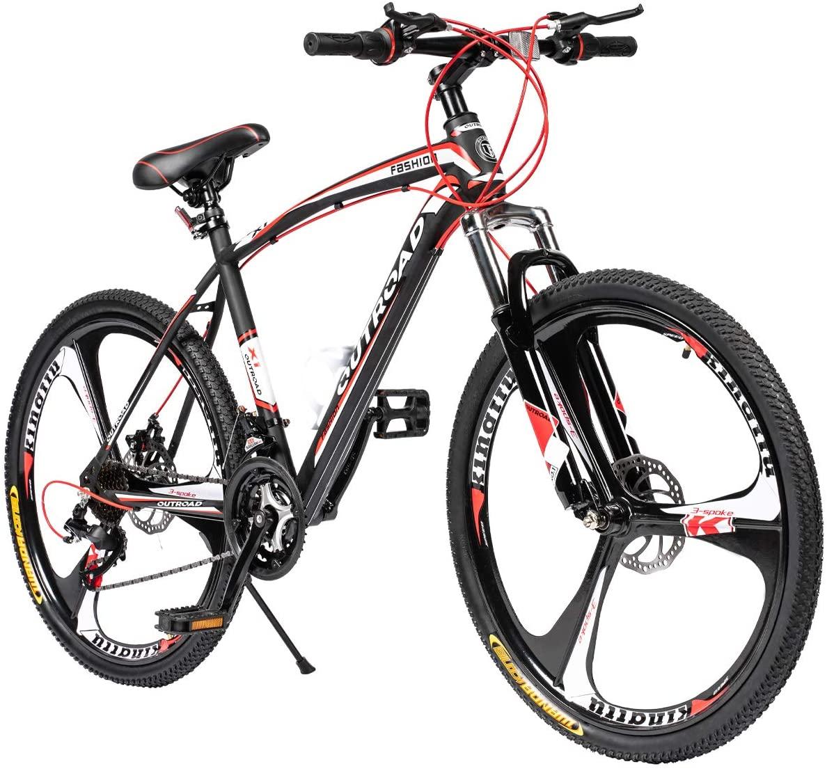 Max4out Mountain Bike 21 Speed with High Carbon Steel Frame, 26 inch Wheels, Double Disc Brake, Front Suspension Anti-Slip Bikes Red/Orange