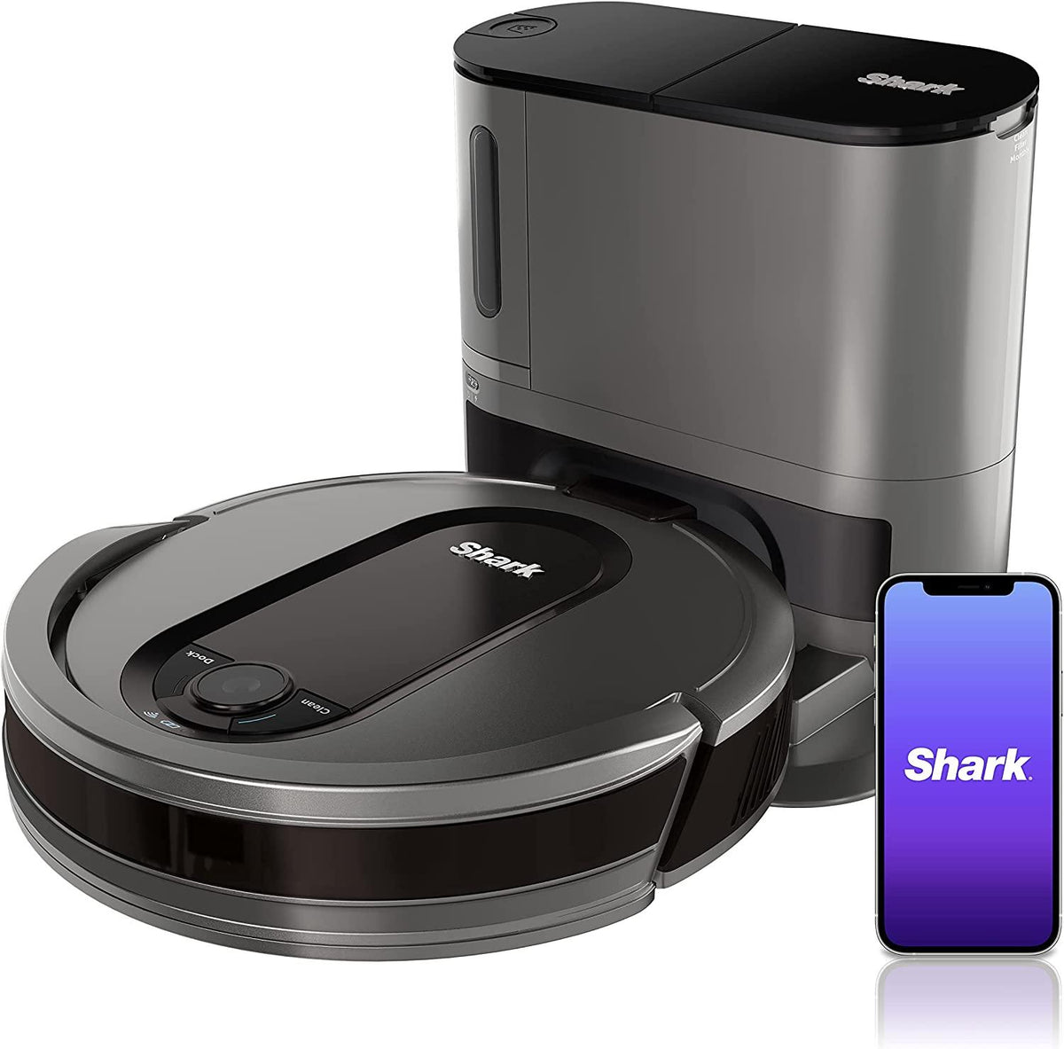 Shark AV911S EZ Robot Vacuum with Self-Empty Base, Bagless, Row-by-Row Cleaning, Perfect for Pet Hair, Compatible with Alexa, Wi-Fi, Gray
