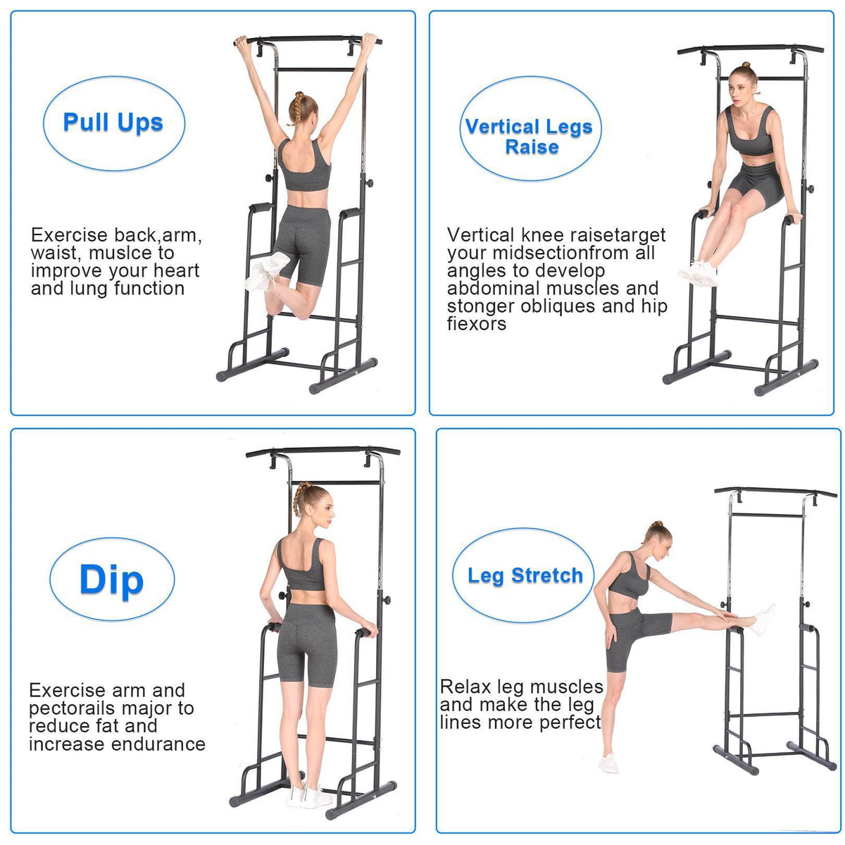 Power Tower 330Lbs Heavy Duty Workout Fitness Equipment Dip Station Stand with Pull Up Bar for Home Gym Strength Training Power Rack