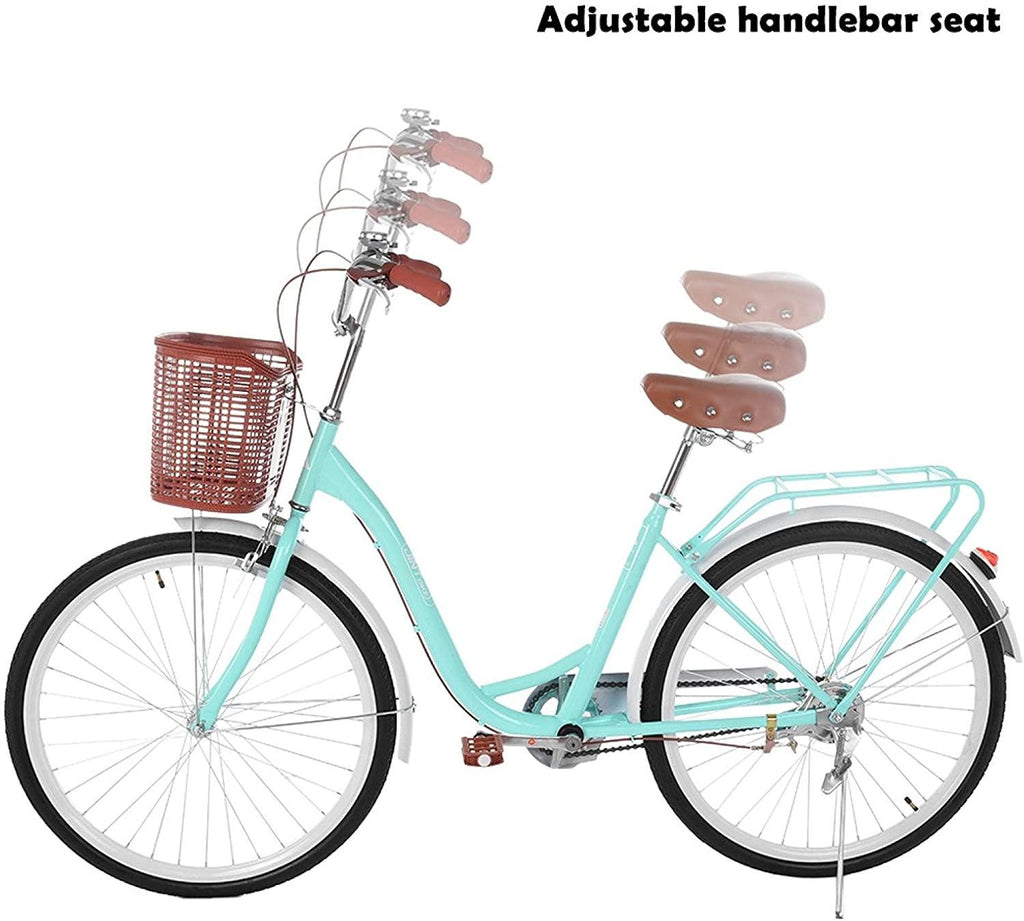 26 Inch Beach Cruiser Bicycle Women Road Bike with Basket Commute Classic Retro Bicycle Hybrid Bike White Seaside Travel Bicycle for Adult Student