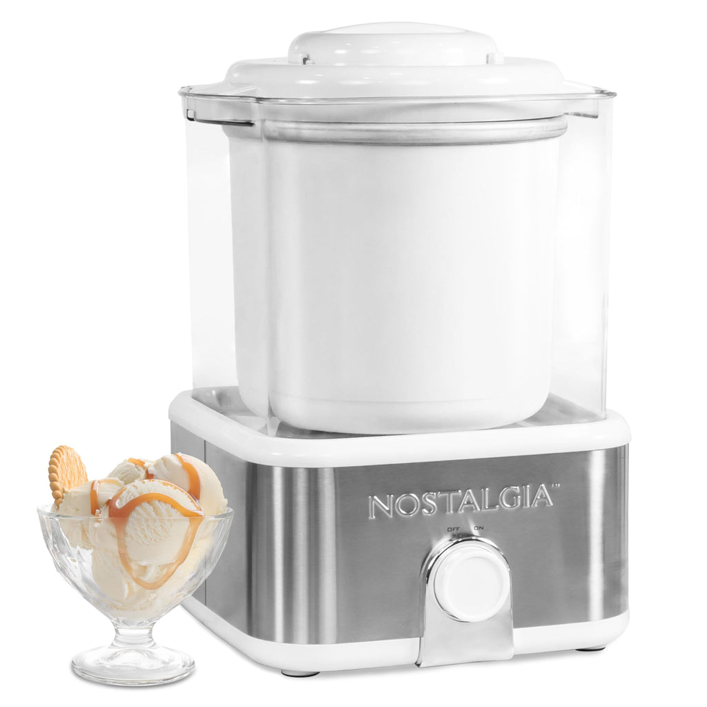 Electric Ice Cream Maker with 2-Qt Double Insulated Gel Canister &  Steel Base - Makes Sorbet, Soft Serve, and Frozen Yogurt - White