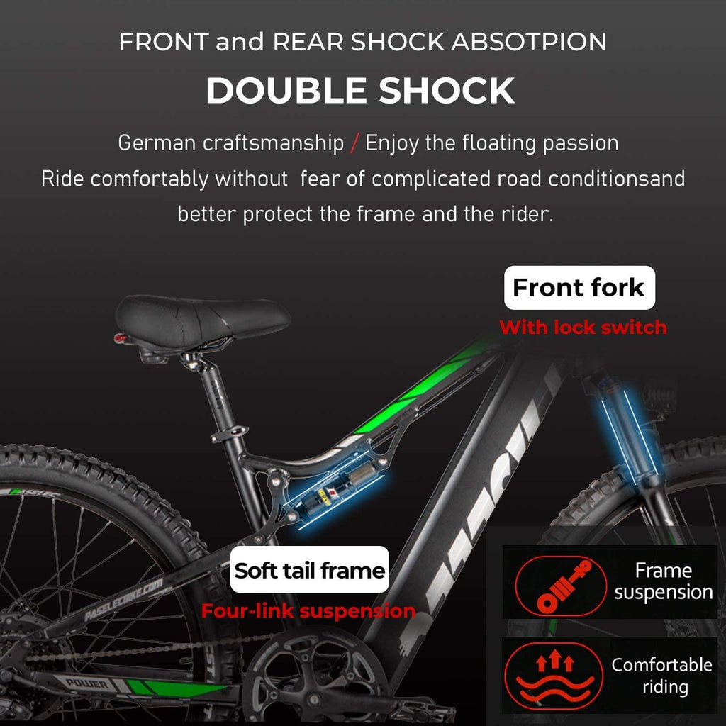PASELEC Electric Bikes for Adult 27.5'' Mountain Bike Hydraulic Brakes E-Bike Moped Full Suspension Cycle with 48V 13ah Lithium Battery, 500W Professional E-MTB Bicycle