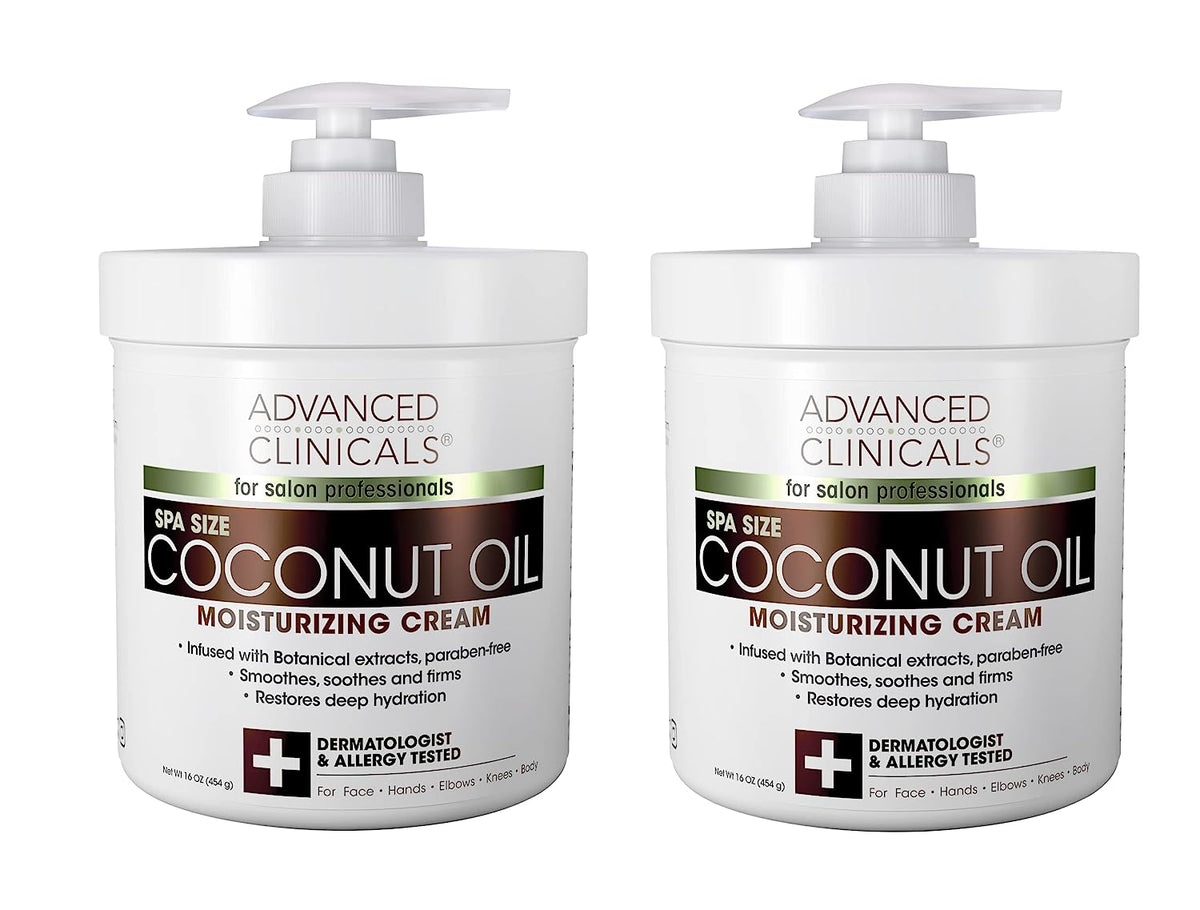 Advanced Clinicals Coconut Body Lotion Moisturizing Cream &amp; Face Lotion For Women &amp; Men | Coconut Lotion | Natural Coconut Oil Cream Skin Care Moisturizer Body Butter Balm For Dry Skin, 16Oz, 2-Pack