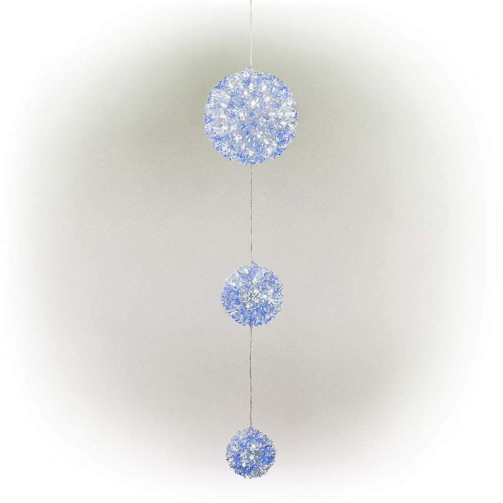 Alpine Corporation 3-Tier Ornament String Holiday Decoration with LED Lights, Blue/White
