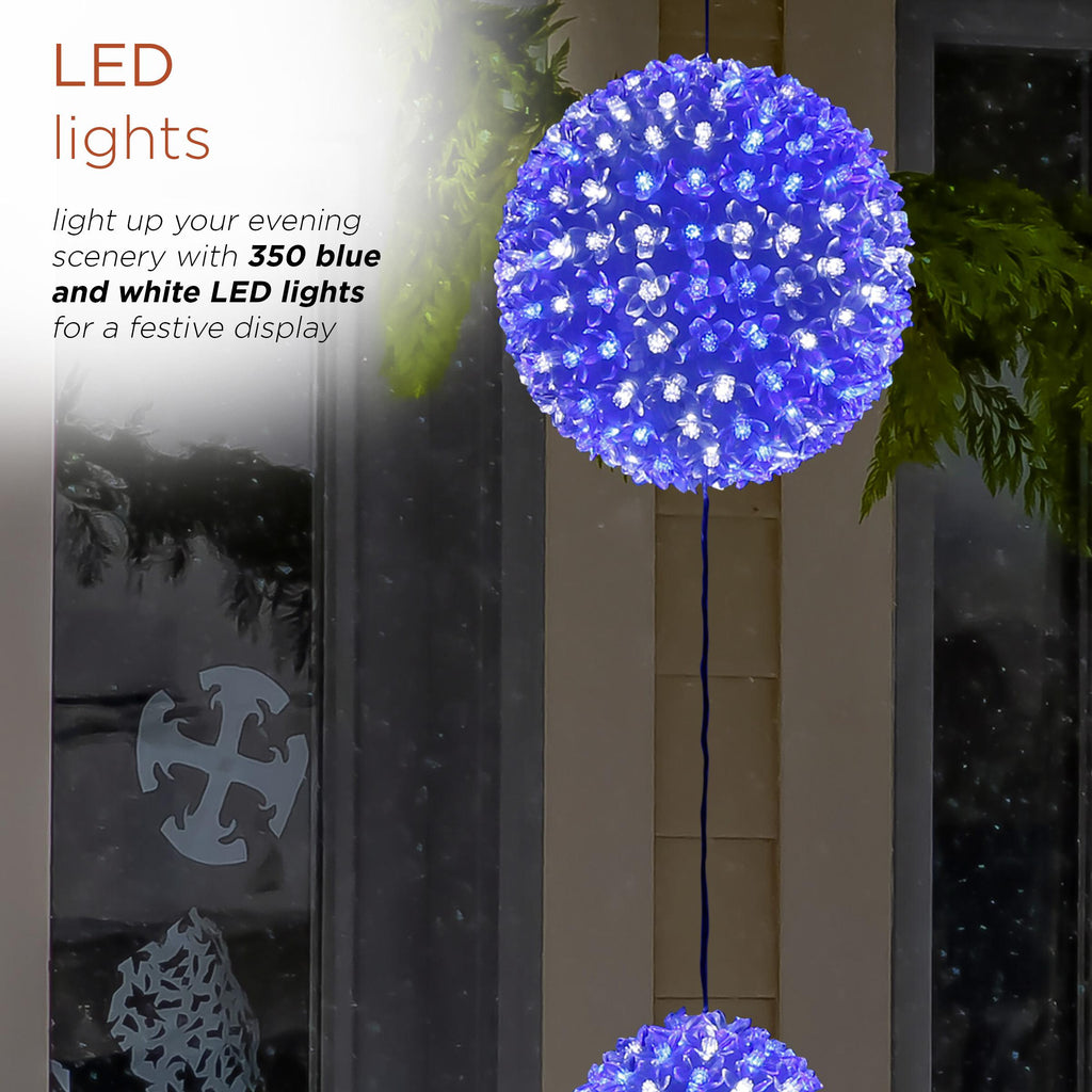 Alpine Corporation 3-Tier Ornament String Holiday Decoration with LED Lights, Blue/White