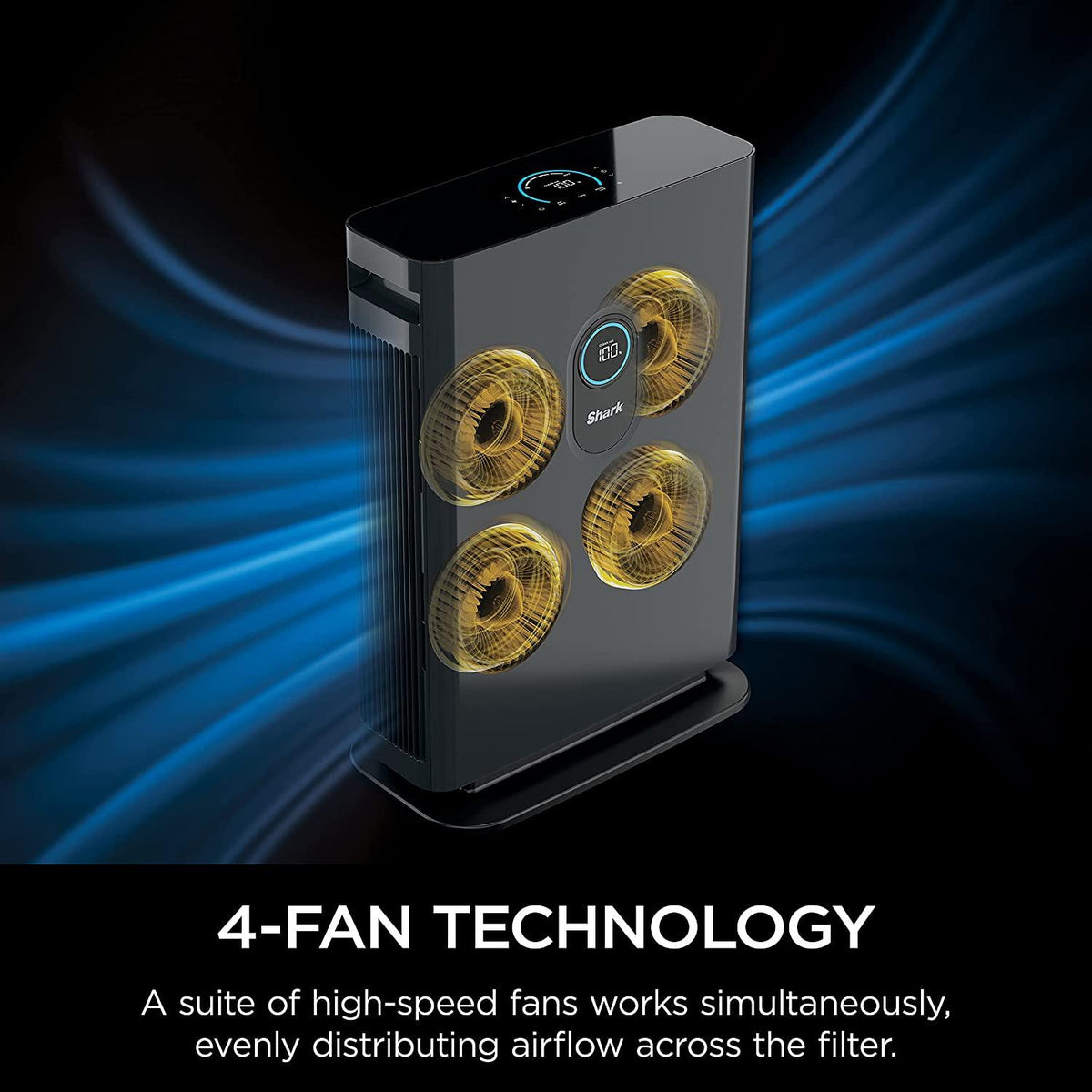 Shark HE402AMZ Air Purifier 4 True HEPA with Microban Protection Cleans up to 1000 Sq. Ft., Captures 99.98% of particles, allergens, smoke, odors to 0.1–0.2 microns, Advanced Odor Lock, 4 Fan, Grey