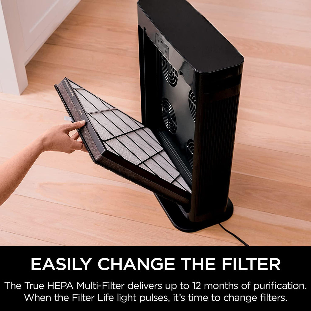 Shark HE402AMZ Air Purifier 4 True HEPA with Microban Protection Cleans up to 1000 Sq. Ft., Captures 99.98% of particles, allergens, smoke, odors to 0.1–0.2 microns, Advanced Odor Lock, 4 Fan, Grey