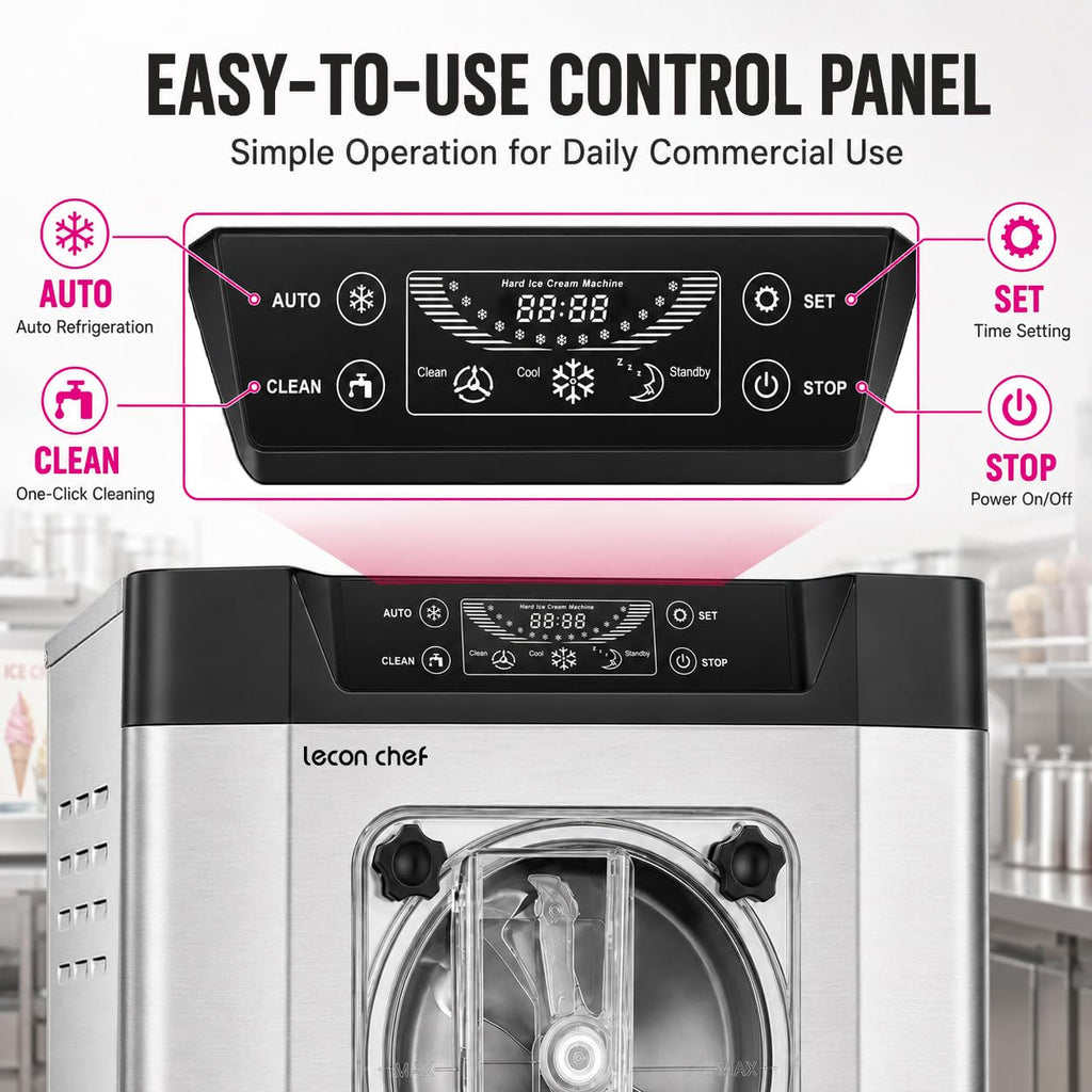 Commercial Ice Cream Machine, Hard Serve, 1400W, 16-20 L/H | Countertop 4.3L 304  Steel Cylinder LED Screen for Cafés, Restaurants, Snack Bars and Dessert Shops