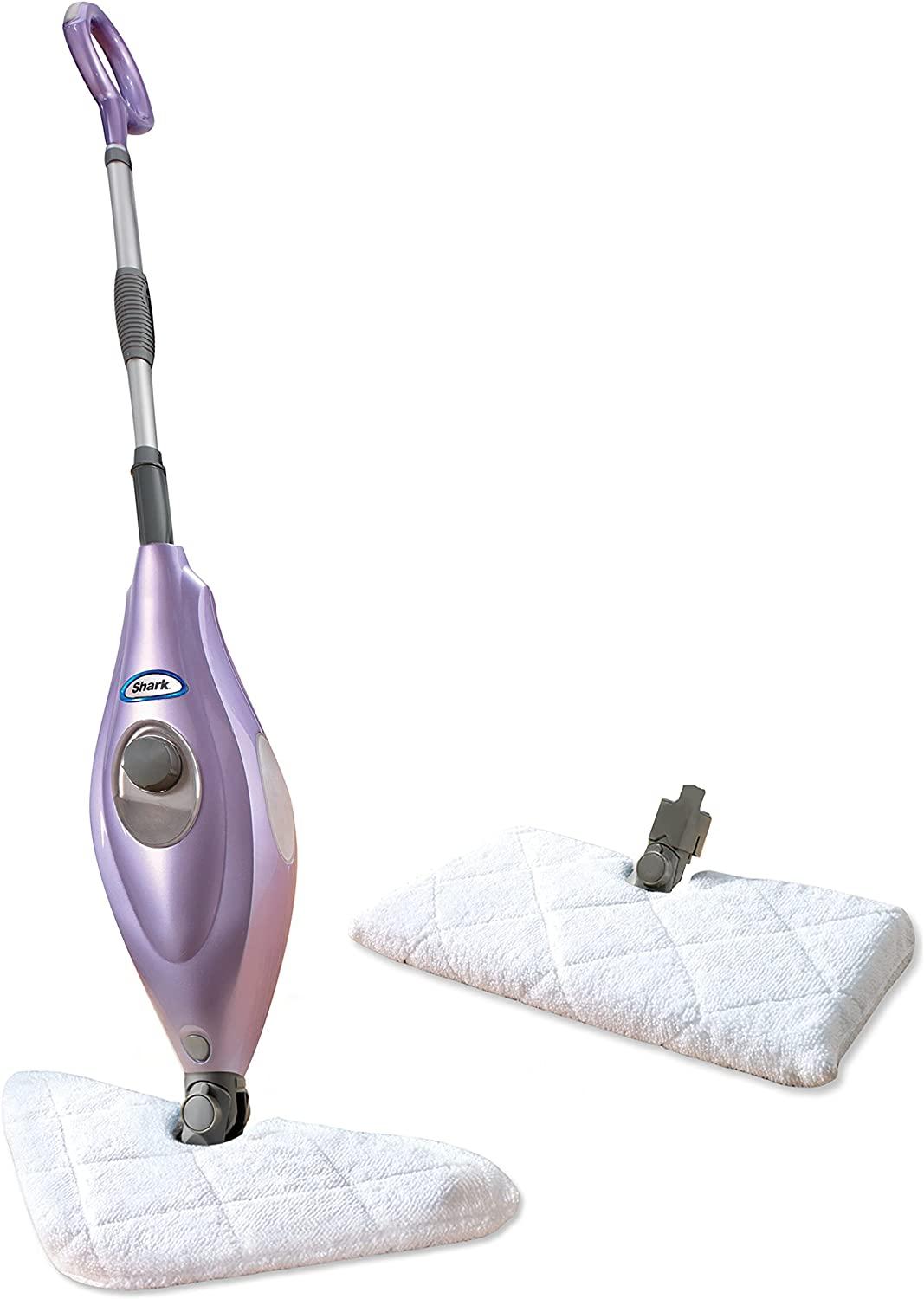 Shark S3504AMZ Steam Pocket Mop Hard Floor Cleaner with 1 Rectangle and 1 Triangle Mop Head, Natural Powerful Steam, Easy Maneuvering, Triangle &amp; Rectangle Washable Pads, Quick Drying, Purple