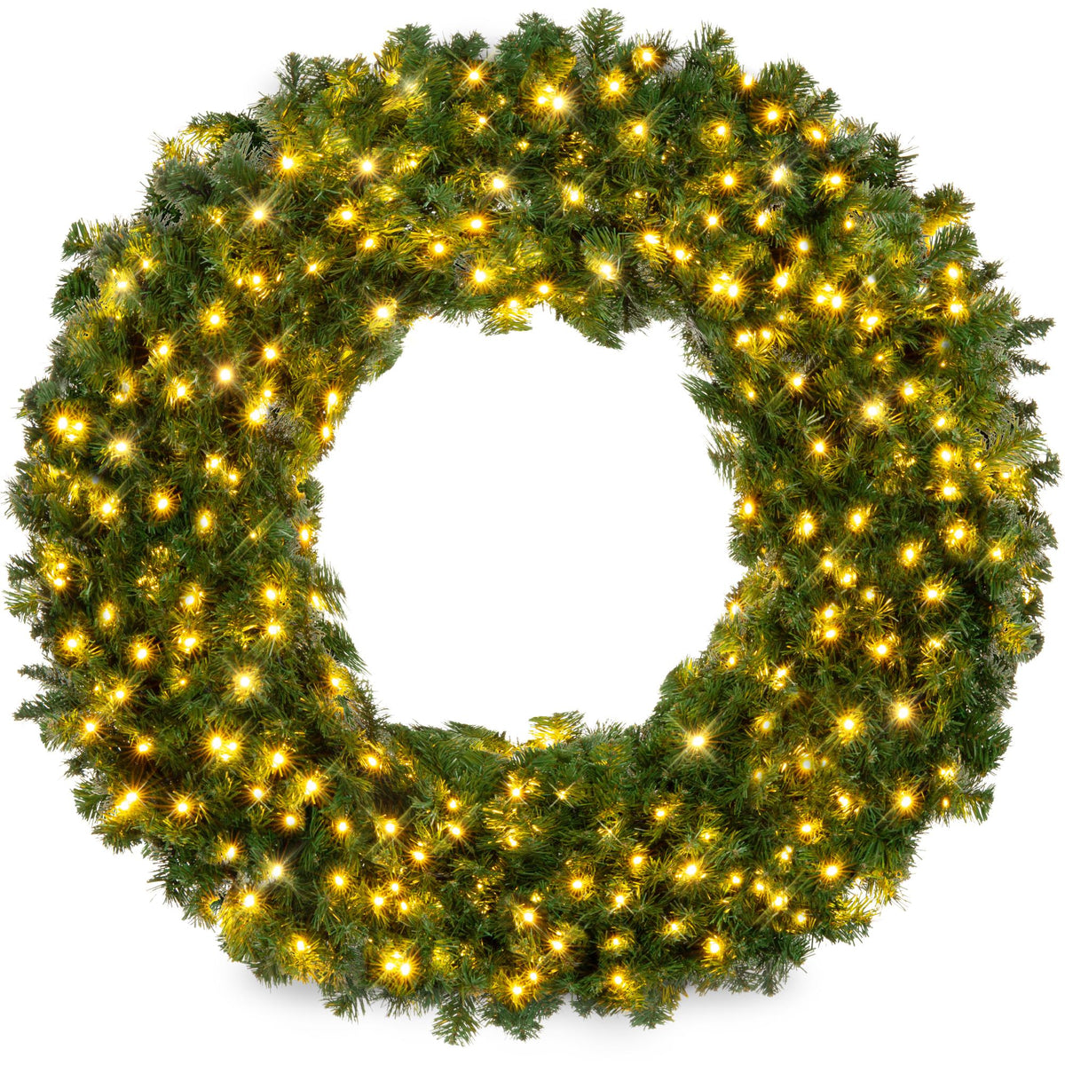 48in Artificial Pre-Lit Fir Christmas Wreath Decoration w/ 200 LED Lights, 714 Tips, Power Plug-In