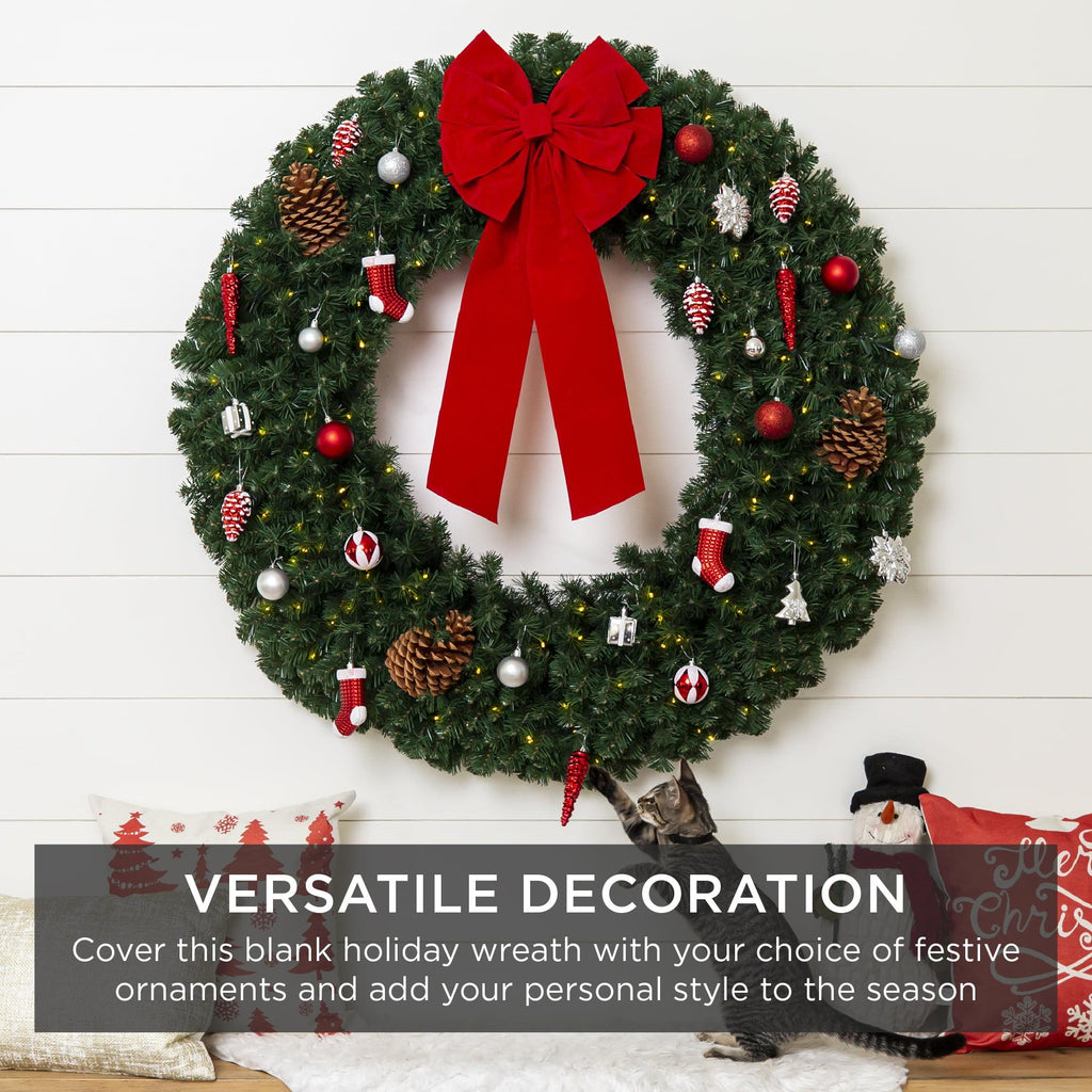 48in Artificial Pre-Lit Fir Christmas Wreath Decoration w/ 200 LED Lights, 714 Tips, Power Plug-In
