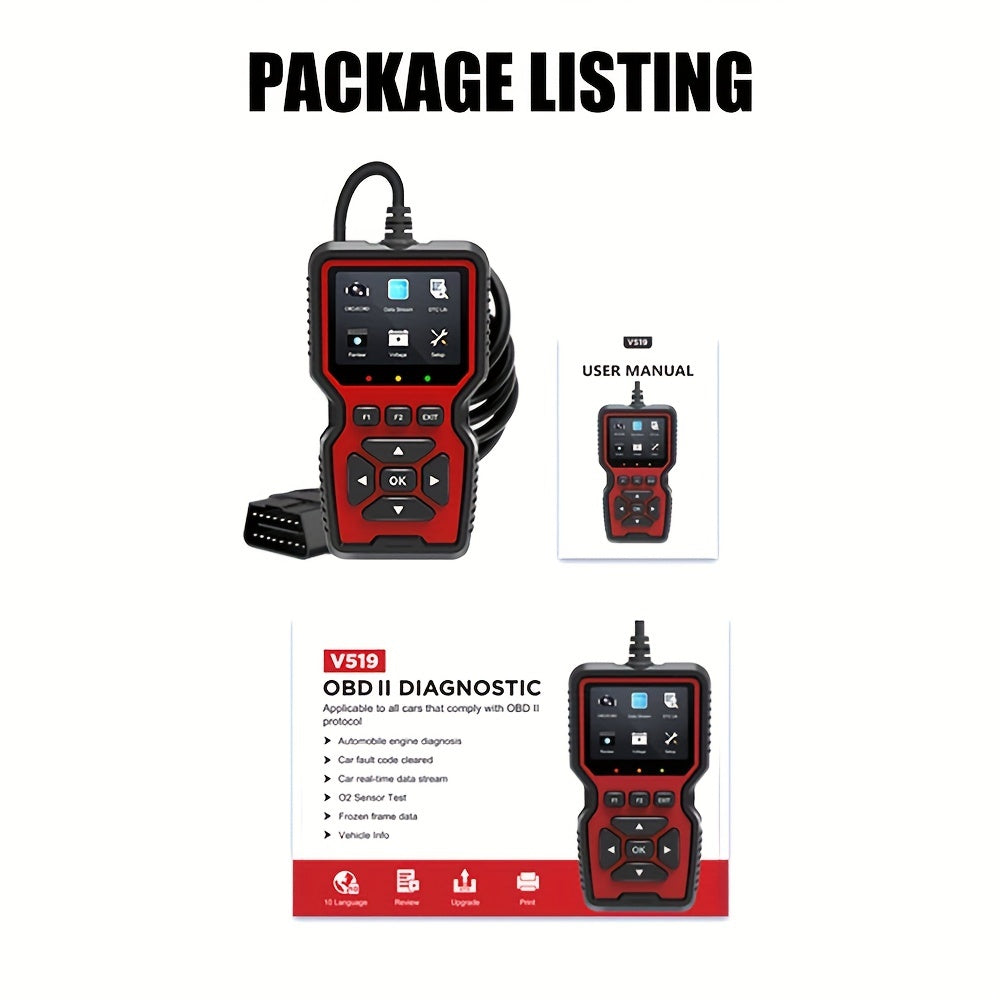 Scanner Fault Diagnosis Tester V519 OBD2 Muti-Languages Support Read & Clear Fault-Code Comprehensive Fault Diagnosis Instrument