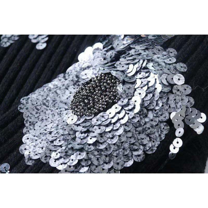 women sequined flower knitted sweater