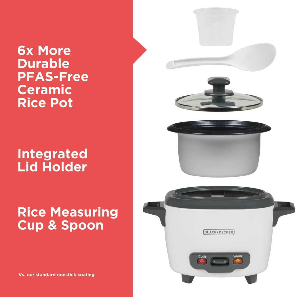 Rice Cooker, 1.5-Cup Uncooked (3-Cup Cooked) Rice, Steaming Basket, Removable Non-Stick Bowl, One-Touch, White