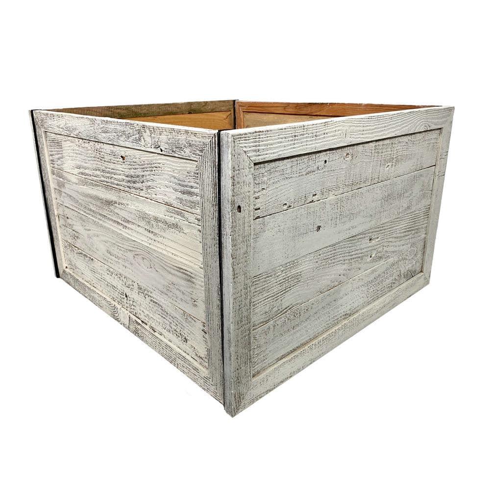Farmhouse 17.5 in. W x 11.5 in. H, 24 in. Dia, White Wash Decorative Christmas Tree Box Collar