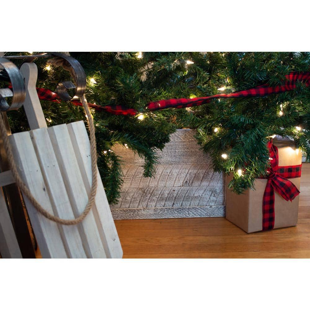 Farmhouse 17.5 in. W x 11.5 in. H, 24 in. Dia, White Wash Decorative Christmas Tree Box Collar