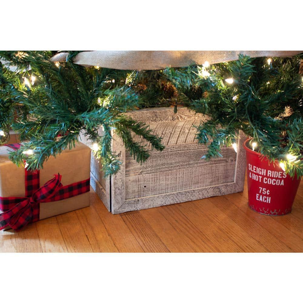 Farmhouse 17.5 in. W x 11.5 in. H, 24 in. Dia, White Wash Decorative Christmas Tree Box Collar