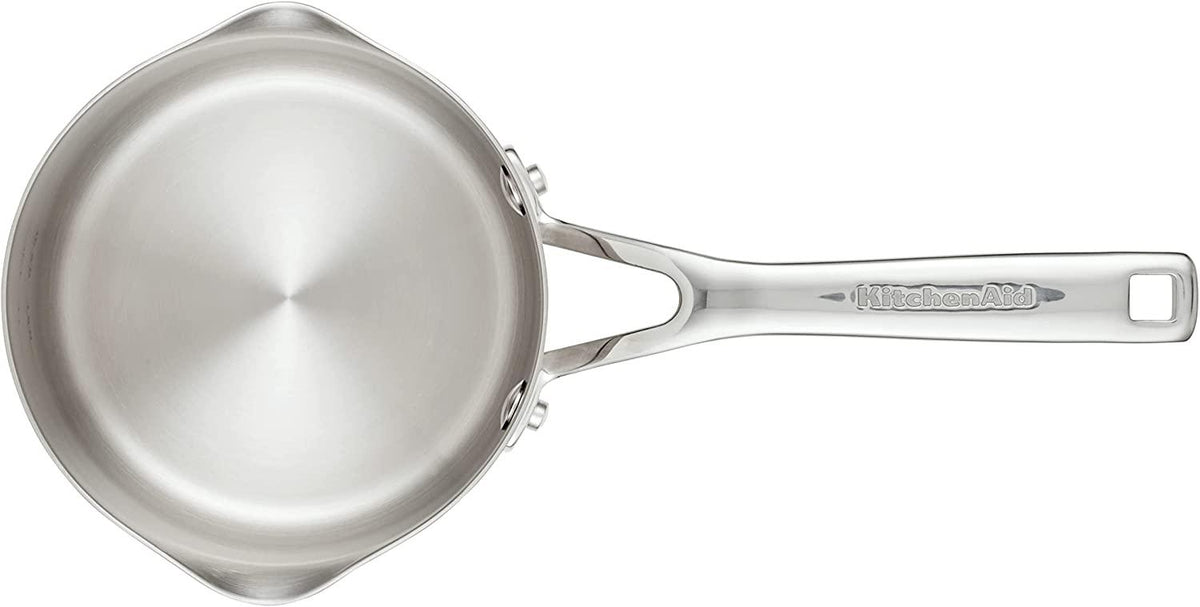 KitchenAid 3-Ply Base Stainless Saucepan with Pour Spouts, 1.5 Quart, Brushed Stainless Steel