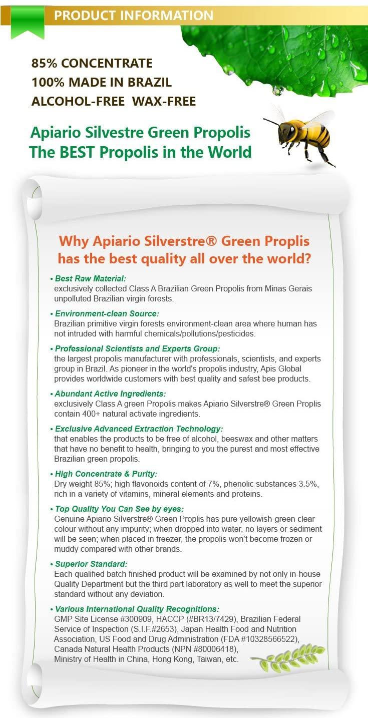 Cardiovascular Health, lipids&Glucose Level Control - 10 Bottles Value Pack - Apiario Silvestre Brazilian Green Bee Propolis Liquid Glycolic Extra- Non Alcoholic, Wax Free, Sugar Free (NCC)