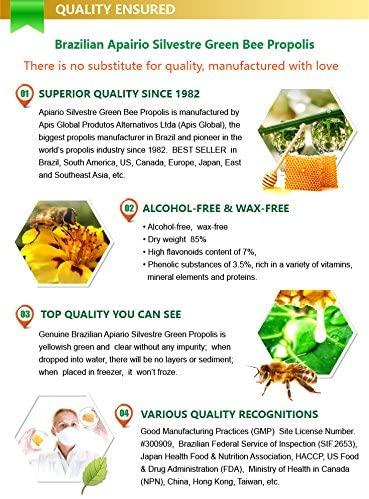 Glucose Health/Diabetes Health-6 Bottles Value Pack - Apiario Silvestre Brazilian Green Bee Propolis Liquid Glycolic Extra- Non Alcoholic, Wax Free, Sugar Free (NCC)