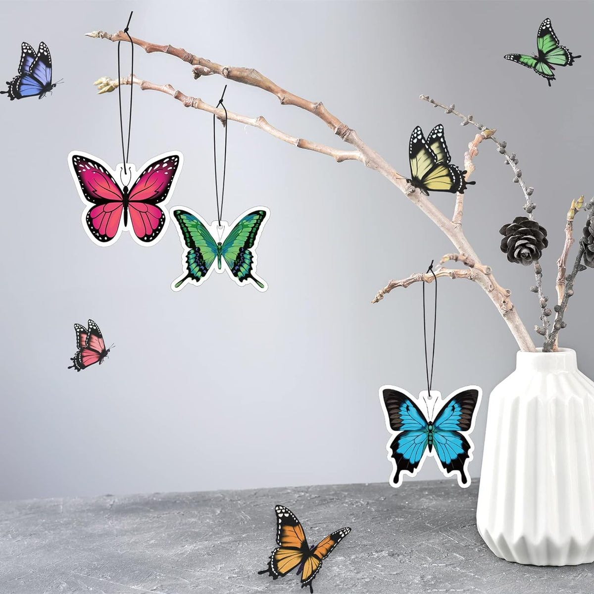 12 Pack Summer Flower Hanging Car Air Fresheners for Girls Women Cute Car Mirror Freshener (Butterfly)