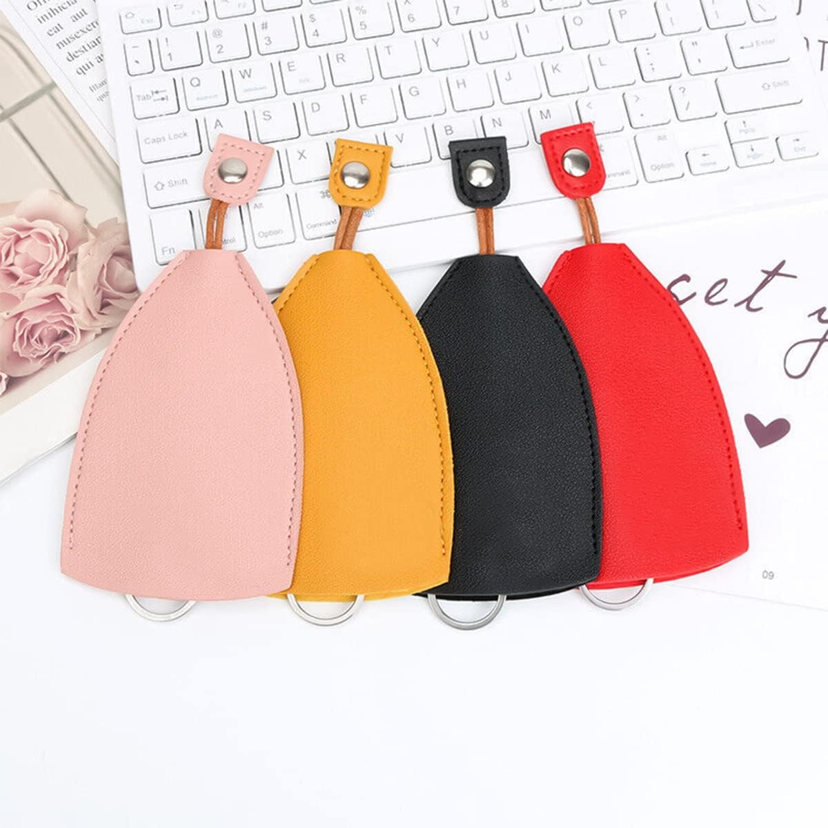 Car Key Case, 2PCS Creative Pull-Out Key Sleeve Keychain Bags, PU Leather Large-Capacity Protective Key Holder Hook (Pink)