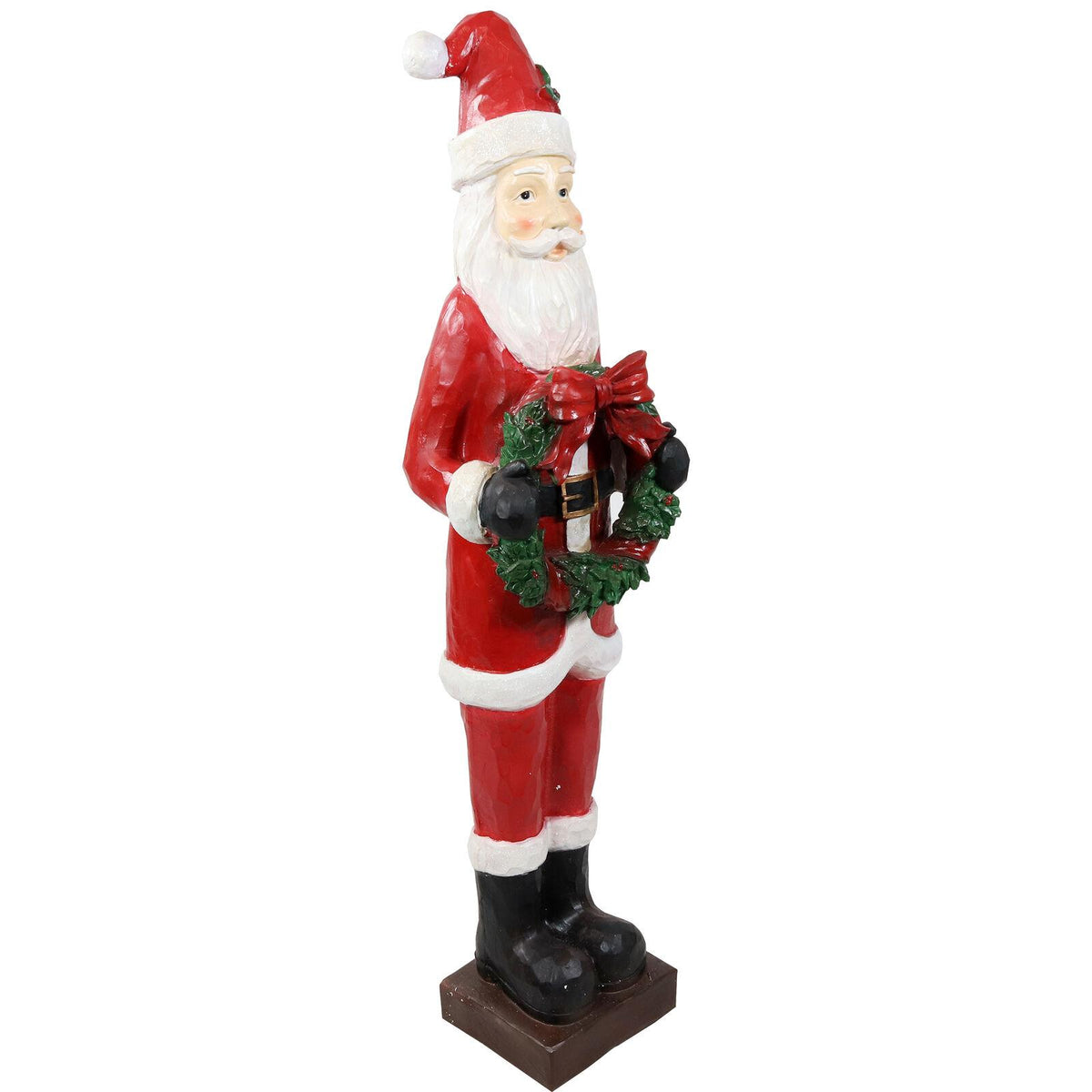 Sunnydaze Santa with Christmas Wreath Outdoor Holiday Statue - 46.5 Inches