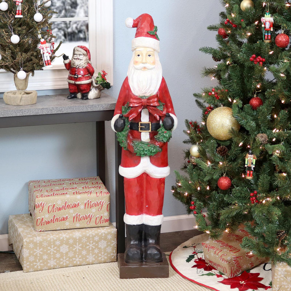 Sunnydaze Santa with Christmas Wreath Outdoor Holiday Statue - 46.5 Inches